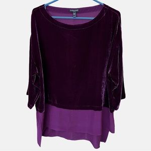 Eileen Fisher Bateau Neck Velvet Rayon Silk Hi-Lo Top In Mauve Sz Petite Large